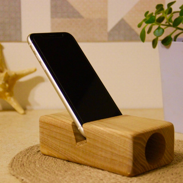 Support d'amplificateur de son pour haut-parleur acoustique en bois personnalisé Support pour téléphone recyclé avec gravure laser de votre nom, cadeau merveilleux pour des amis