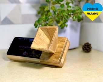 Personalized Wooden Phone Holder Stand acoustics Speaker Sound Amplifier upcycling with laser engraving creative christmas gift for friends