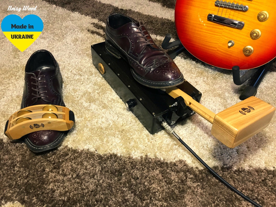 Wooden Electroacoustic Stomp Box Foot Percussion With Tambourine and