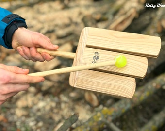 Agogo Personalized musical instrument of three boxes wooden percussion woodblock easy to play + gift beater + Gift message on a wooden plate