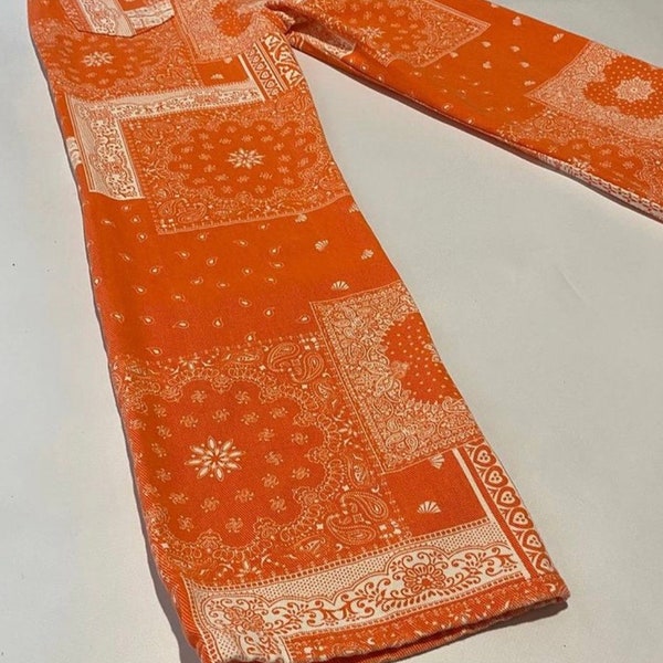 Orange paisley jeans wide leg hippie boho style