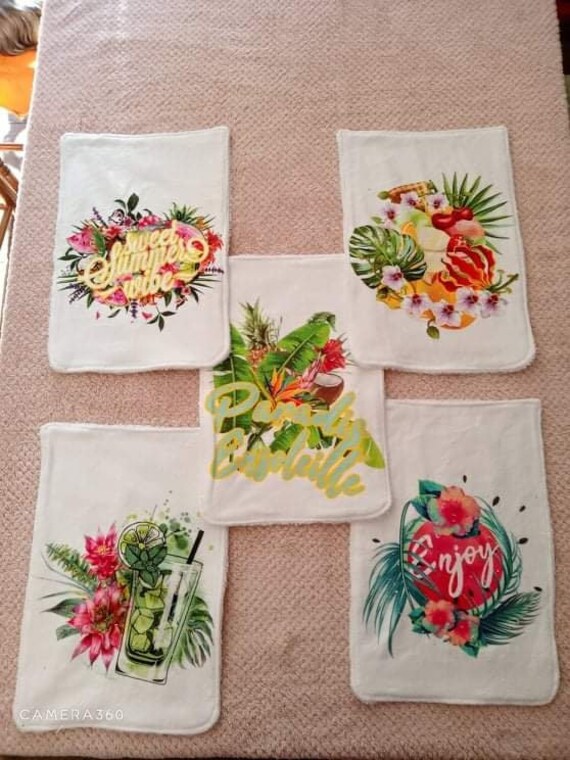 Lot de 5 Serviettes Visages Motifs Thème Summer Paradise
