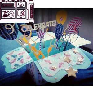 Boîte cadeau Célébrer la matrice de coupe, Matrices d’artisanat, Modèle de pochoir, Matrices de scrapbooking, Carte de bricolage Faisant de nouvelles matrices, Découpe de matrice
