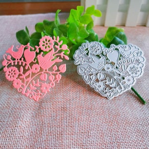 Molde de corte de pássaros do amor do coração, dados de artesanato, modelo de estêncil, dados de scrapbooking, cartão faça você mesmo, novos dados, corte