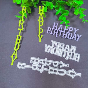 Molde de corte de feliz aniversário, matrizes de artesanato, modelo de estêncil, matrizes de scrapbooking, cartão faça você mesmo, novas matrizes, corte