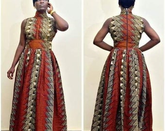 Maxi dress with turtle neck, African party dress, African wax fabric, wedding dress for women, African party dress, African American