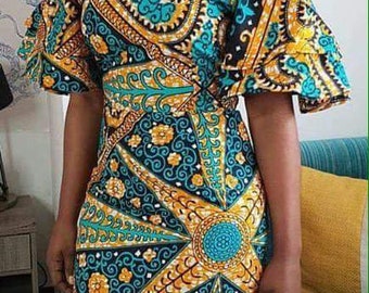 Ankara cold shoulder pencil gown, African midi dress, African party dress,African wax fabric, African dress for women, Bespoke African dress