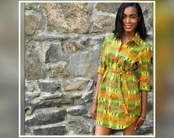 Short Ankara shirt dress Kente shirt dress summer dress black Friday dress African party dress