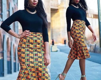 Ankara pencil skirt with flare , African midi skirt , African wax fabric , African skirt for women