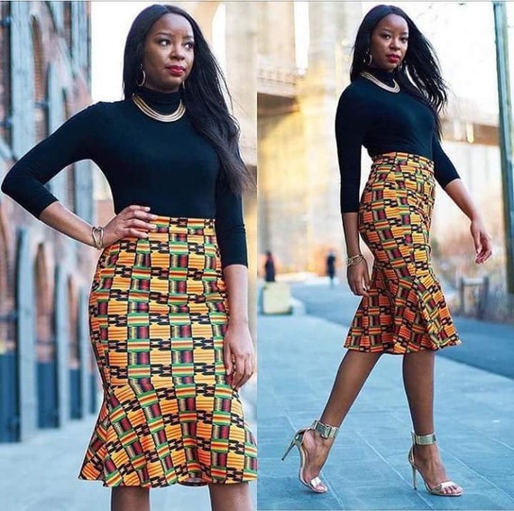 Ankara Pencil Skirt With Flare African Midi Skirt African - Etsy