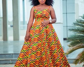 Kente maxi dress/African American dress/strap sleeves African dress /African party dress/ African ball dress/  prom dress / wedding dress