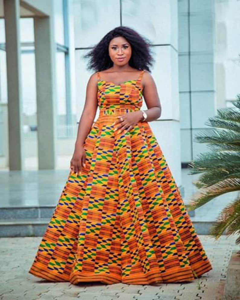 Kente maxi dressAfrican American dressstrap sleeves African dress African party dress African ball dress prom dress wedding dress