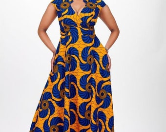 Long beautiful Ankara dress, African midi dress, African wax print , African dress for women