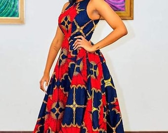 Sleeveless maxi dress/African wedding dress/African wax fabric/Bespoke African dress / African party dress