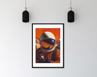 Póster de astronauta de los años 60 de inspiración vintage / Impresión de arte espacial retro / Decoración moderna de mediados de siglo