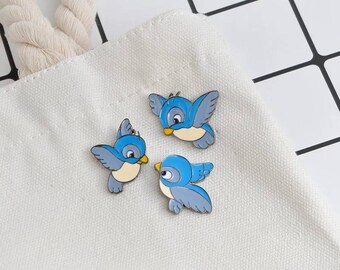 3 Little Blue Birdies Pin Bundle , Princess Story Birds , Cute Fairytale , Gift for a Friend