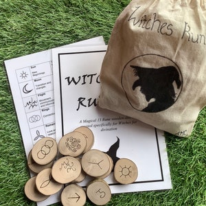 Witches Runes, Magical set of 13 Wooden Runes created from English Hazel Wood, using Pyrography. Natural, Wiccan, Divination, Gift.