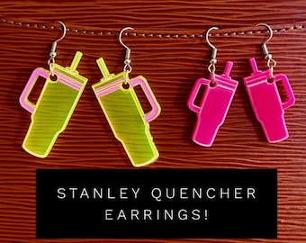 Stanley Quencher Mug Earrings: Hand-Painted Tumbler Cup Earrings