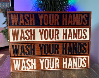 Letrero de madera "Lávate las manos" / Arte divertido para el baño / Decoración divertida y peculiar