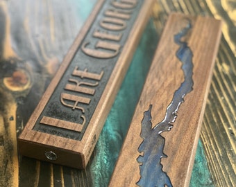 Custom Lake Tap Handle: Carved Wood & Blue Resin, Beer Lover Gift