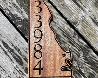 Mahogany State Cutout Address Sign: Personalized House Number