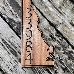 Mahogany State Cutout Address Sign: Personalized House Number