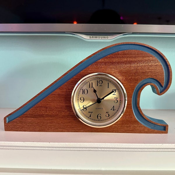 Mahogany Wave Mantle Clock | Wooden Ocean Wave Shelf Clock | Beach House Nautical Wood Mahogany Clocks