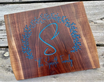 Personalized Walnut Charcuterie Board with Epoxy Fill: Family Name Gift