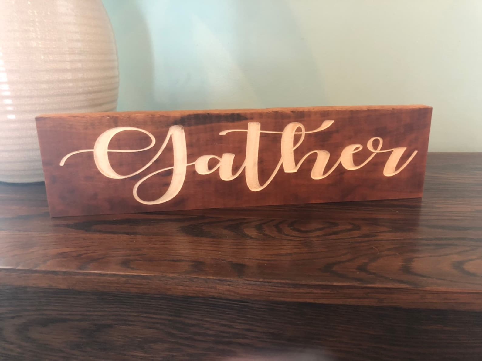 Rustic 'gather' Wood Sign: Engraved Cherry Farmhouse Decor - Etsy