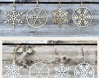 Acrylic Snowflakes Set of 4 Christmas Ornaments White or Gold | Winter Holiday Decor | Unique White Elephant Under 25 FAST SHIPPING!