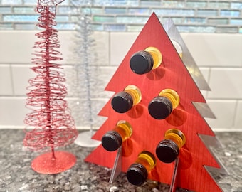 Calendario de Adviento de Vino con Árbol de Navidad: Estante para 6 Botellas de 187 ml, Decoración Navideña Reutilizable