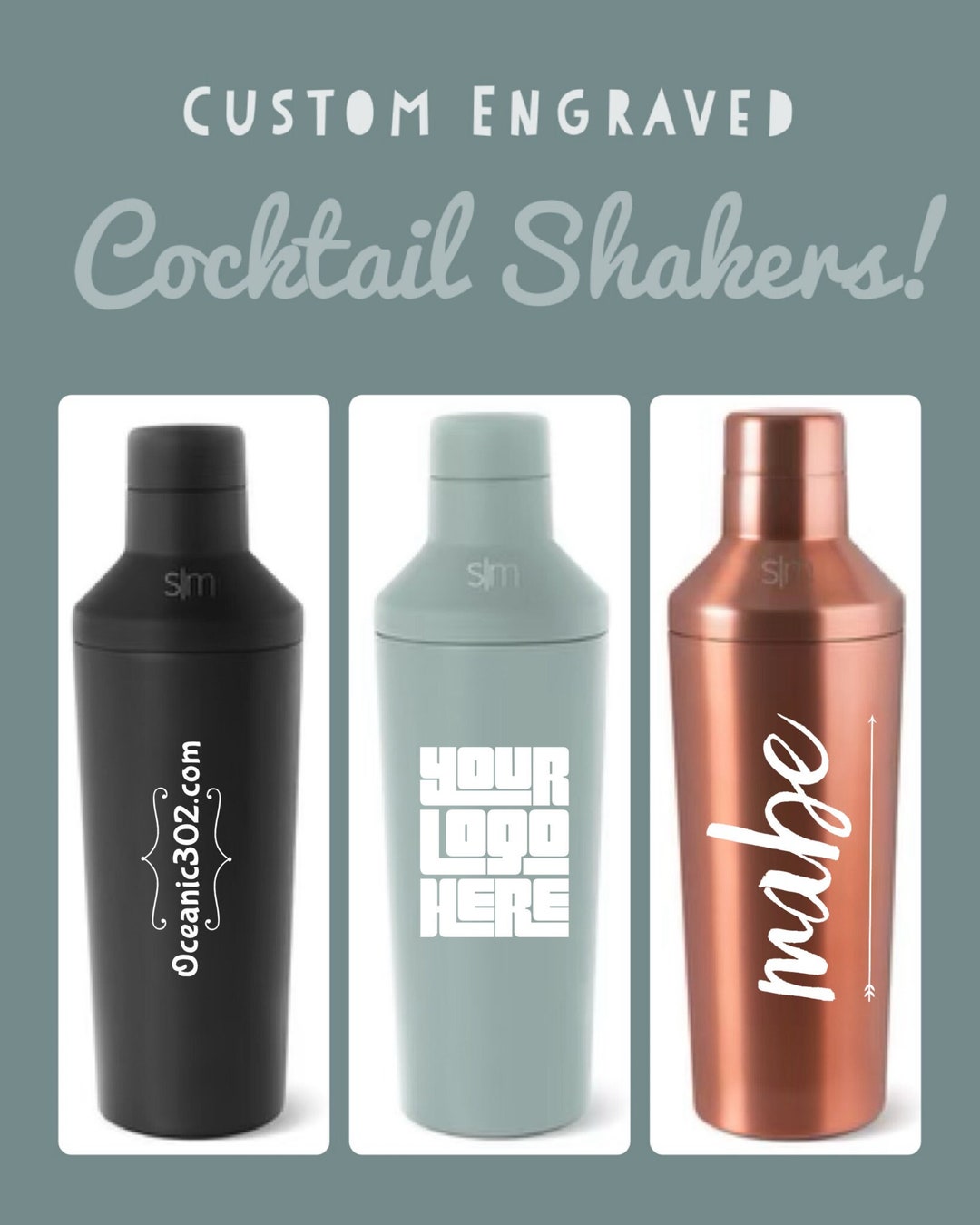 Engraved Cocktail Shaker Personalized Simple Modern Martini Shaker