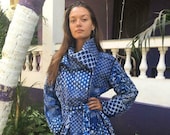 New Indigo Cotton Quilted Gudri Kantha Jacket Coat Fashion Vintage Belted