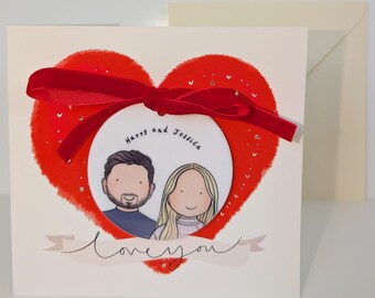 Personalised Valentine’s Day or Anniversary Greeting Card with a Detachable Custom Portrait on a Ceramic Ornament