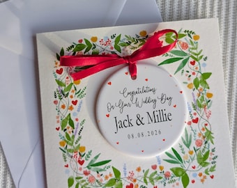 Personalised Wedding Card & Ceramic Ornament: Handmade Keepsake Gift