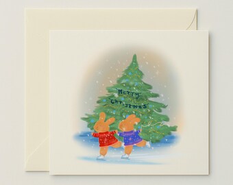 Ice Skating Rabbits - Christmas Greeting Card