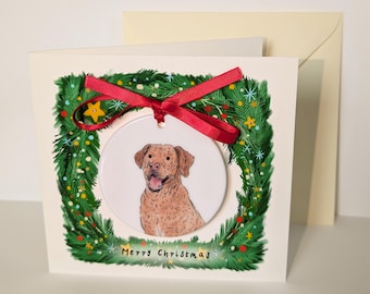 Custom Pet Portrait Christmas card and Detachable Ceramic Ornament