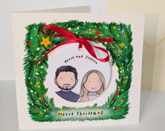 Personalised Portrait Christmas Card With Ceramic Ornament