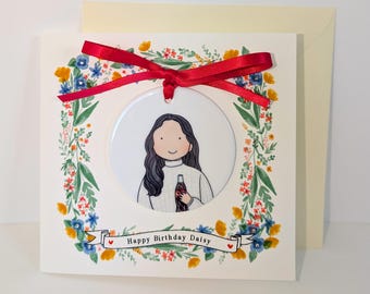 Personalised 16th, 18th, 21st, 30th, 40th, 50th Birthday Card with Custom Portrait Ceramic Ornament