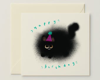 Cat Birthday Card - Illustrated Greeting Card