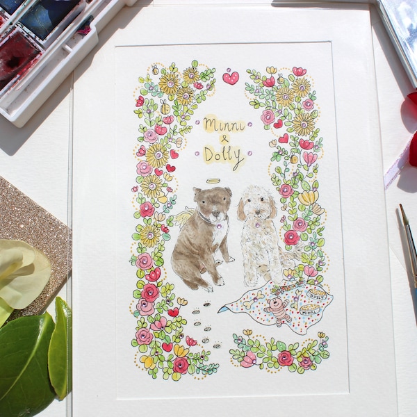 Pet Portrait, Hand Painted, Illustration, Pet Painting, Personalised Pet, Any Animal, Cat Portrait,  Watercolour, Drawing, Custom, Pet Gift