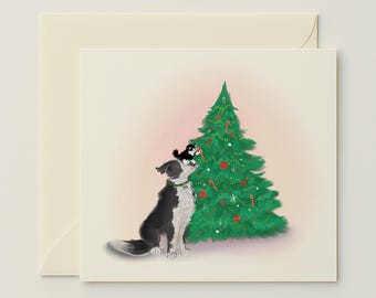 Teamwork Cat and Dog Christmas Tree - Christmas Greeting Card