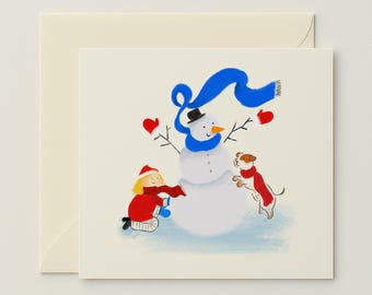 Fun in the Snow, Snowman Christmas Greeting Card
