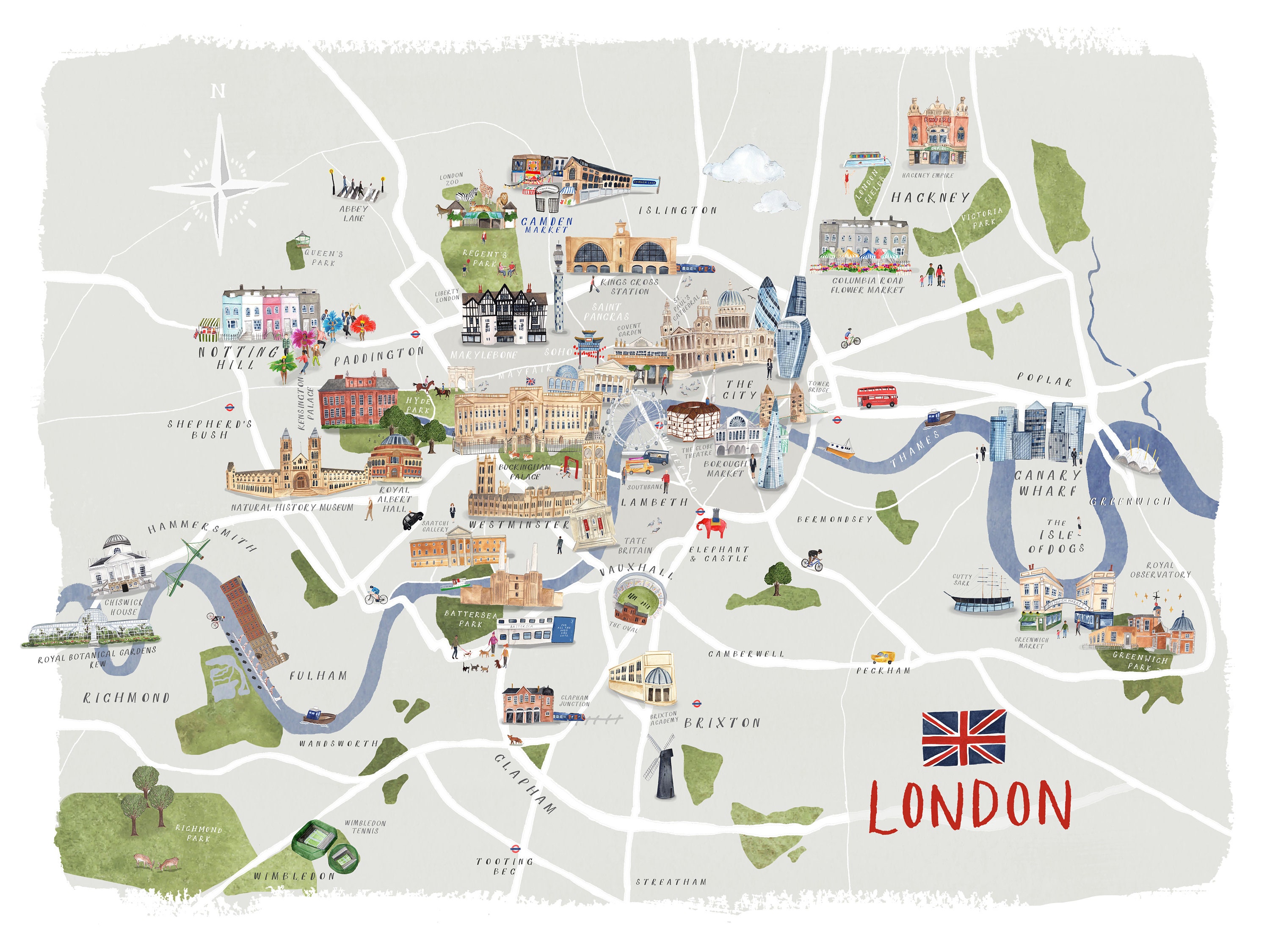 Karte von London Illustrierter Kunstdruck mit  Etsy