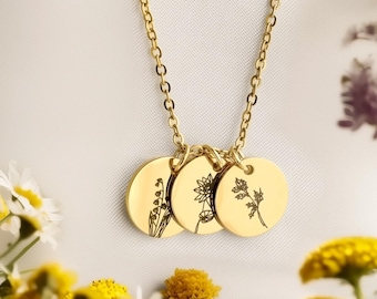 Birth Month Flower Necklace for Women, Birth Flower Gifts, Personalized Jewelry Friendship Birthday Gift, New Mom Gift