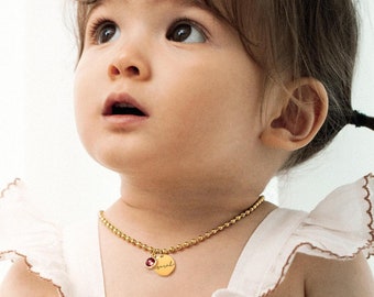 Baby Girl Birthstone Necklace Birthday Gift for Kids Personalized Jewelry Gifts for Toddler Flower Girls Proposal Mothers Day Gift Engraved