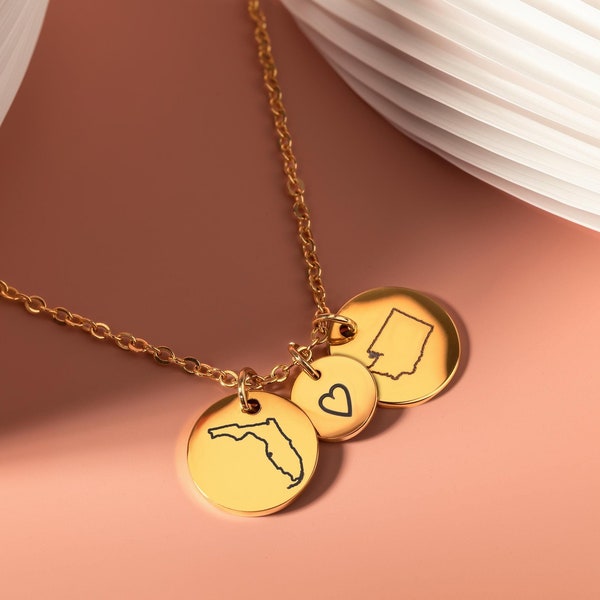 Personalized Long Distance Gift, Graduation Gift State Necklace Gift for Her, Best Friend Jewelry, Custom Friendship Necklace, Birthday Gift