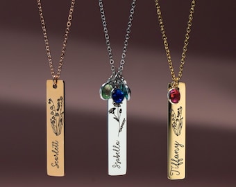 Birth Flower Birthstone Necklace for Mom, Personalized Jewelry, Emerald Bridesmaid Gift for Women, Handmade Jewelry Gift for Her