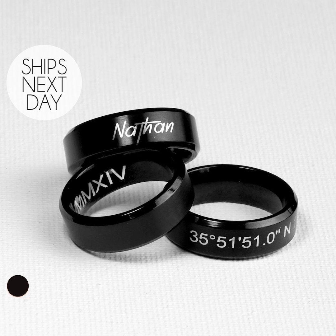 Buy Personalized Black Ring for Dad, Father's Day Gift, Custom Men’s  Engaving Ring, Minimalist Birthday Gift for Husband, Birthday Gift for Him, 