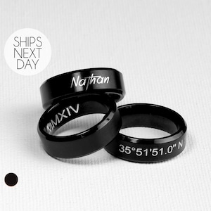 Anillo negro personalizado para papá, regalo del Día del Padre, anillo de compromiso personalizado para hombre, regalo de cumpleaños minimalista para esposo, regalo de cumpleaños para él,